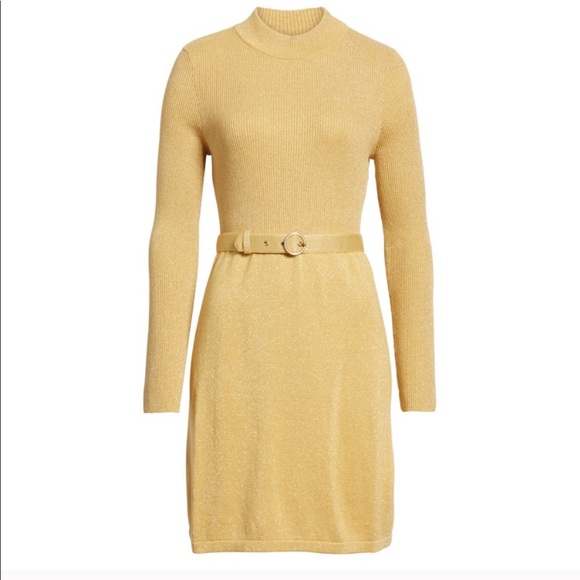 Free People Gold Shimmer Knit Belted Sweater Dress - Picture 4 of 4